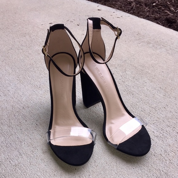 Wild Diva Shoes - Suede Ankle Strap Black Heels